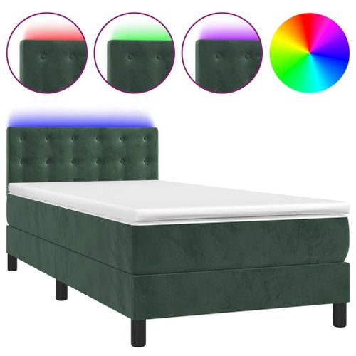 Vidaxl Sommier Tapissier Et Matelas Et Led Vert Foncé 90x190cm Velours
