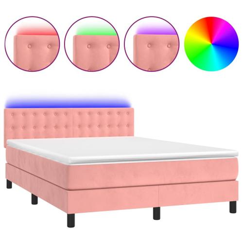 Vidaxl Sommier Tapissier Avec Matelas Et Led Rose 140x200 Cm Velours