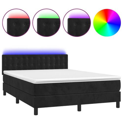 vidaXL Sommier tapissier avec matelas et LED Noir 140x190 cm Velours