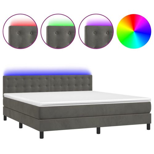Vidaxl Sommier Tapissier Matelas Et Led Gris Foncé 180x200 Cm Velours