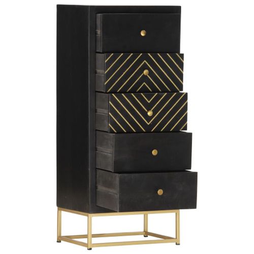 Vidaxl Armoire ¿¿ Tiroirs Noir Et Dor¿¿ 45x30x105 Cm Bois De Manguier