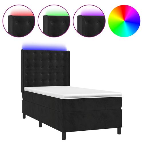 Vidaxl Sommier Tapissier Avec Matelas Et Led Noir 80x200cm Velours