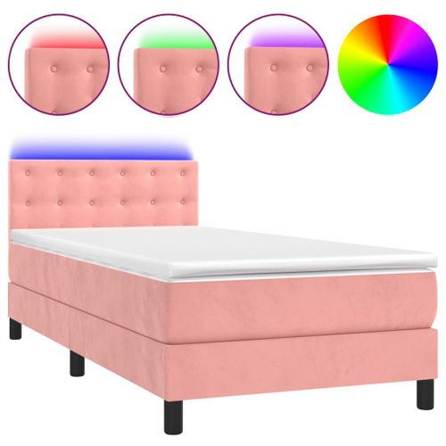 Vidaxl Sommier Tapissier Avec Matelas Et Led Rose 90x200 Cm Velours