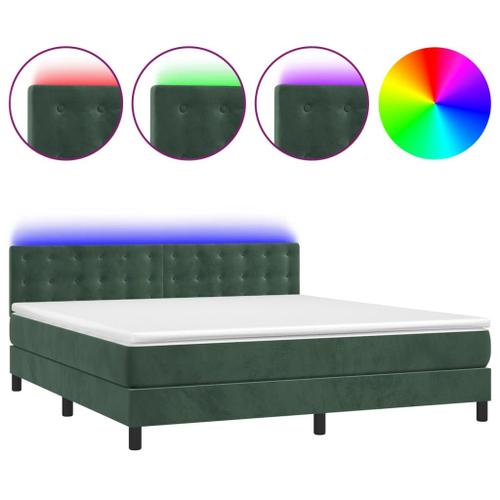 Vidaxl Sommier Tapissier Matelas Et Led Vert Foncé 160x200 Cm Velours