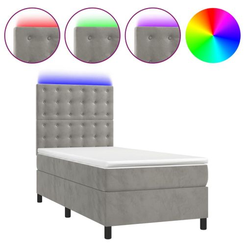 vidaXL Sommier tapissier et matelas et LED Gris clair 90x200cm Velours