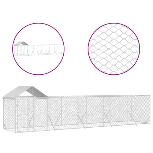 Vidaxl Chenil D'extérieur Pour Chiens Avec Toit Argenté 10x2x2,5 M