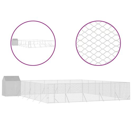 Vidaxl Chenil D'extérieur Pour Chiens Avec Toit Argenté 12x12x2,5 M