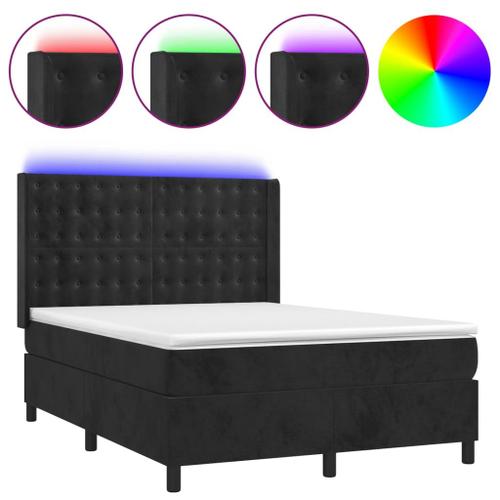 Vidaxl Sommier Tapissier Avec Matelas Et Led Noir 140x190 Cm Velours