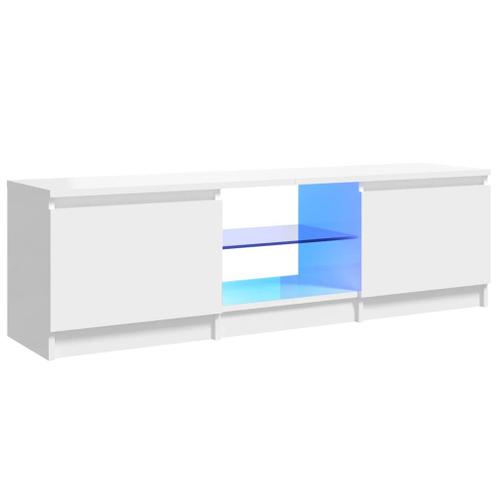 Vidaxl Meuble Tv Avec Lumières Led Blanc Brillant 120x30x35,5 Cm