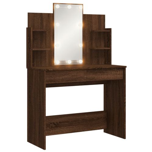 Vidaxl Coiffeuse Avec Lumières Led Chêne Marron 96x40x142 Cm