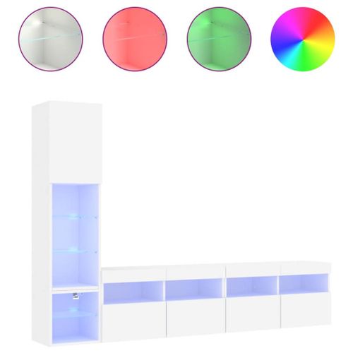 Vidaxl Unités Murales Tv Avec Led 4 Pcs Blanc Bois D'ingénierie