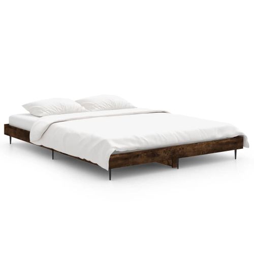 Vidaxl Cadre De Lit Chêne Fumé 140x190 Cm Bois D'ingénierie