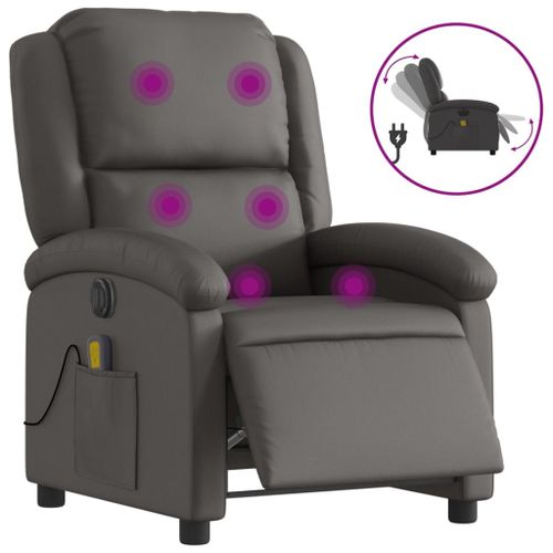 Vidaxl Fauteuil De Massage Inclinable Électrique Gris Cuir Véritable