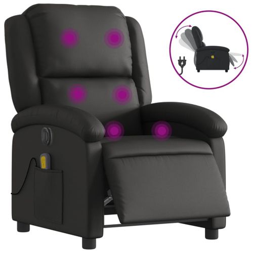 Vidaxl Fauteuil De Massage Inclinable Électrique Noir Cuir Véritable