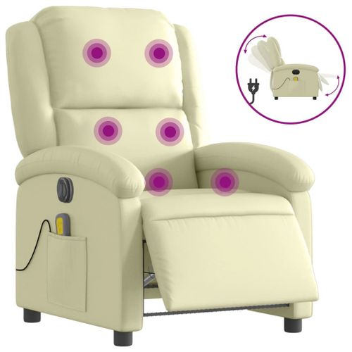 Vidaxl Fauteuil De Massage Inclinable Électrique Crème Cuir Véritable