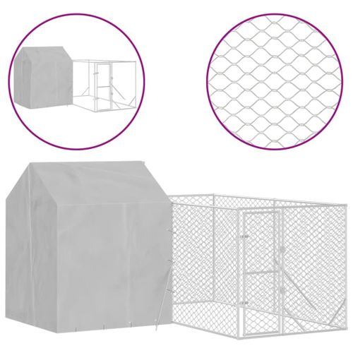 Vidaxl Chenil D'extérieur Pour Chiens Avec Toit Argenté 4x4x2,5 M