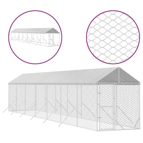 Vidaxl Chenil D'extérieur Pour Chiens Avec Toit Argenté 2x14x2,5 M