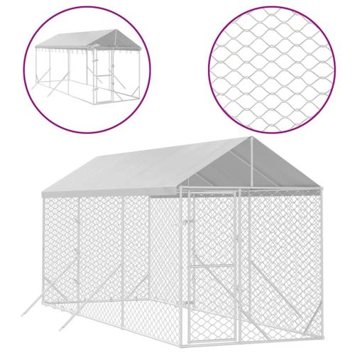 Vidaxl Chenil D'extérieur Pour Chiens Avec Toit Argenté 2x6x2,5 M