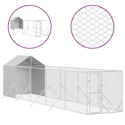 Vidaxl Chenil D'extérieur Pour Chiens Avec Toit Argenté 2x10x2,5 M