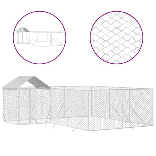 Vidaxl Chenil D'extérieur Pour Chiens Avec Toit Argenté 6x6x2,5 M