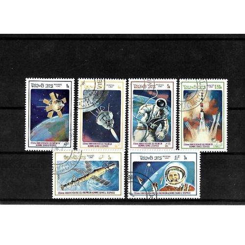Laos- 25 ° Anniversaire Du 1 Er Homme Dans L'espace-Lot De 6 Timbres Oblitérés-Très Bon Etat