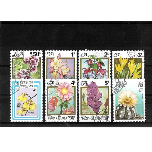 Laos-Flore-Lot De 8 Timbres Oblitérés-Très Bon Etat