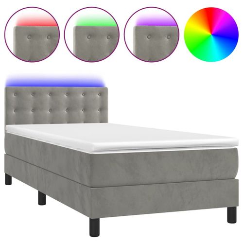 vidaXL Sommier tapissier et matelas et LED Gris clair 90x190cm Velours
