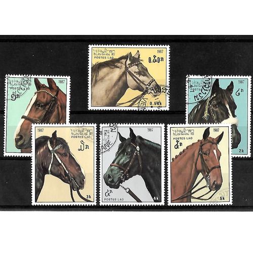 Laos- 1987 - Faune : Chevaux De Race -Lot De 6 Timbres Oblitérés-Très Bon Etat