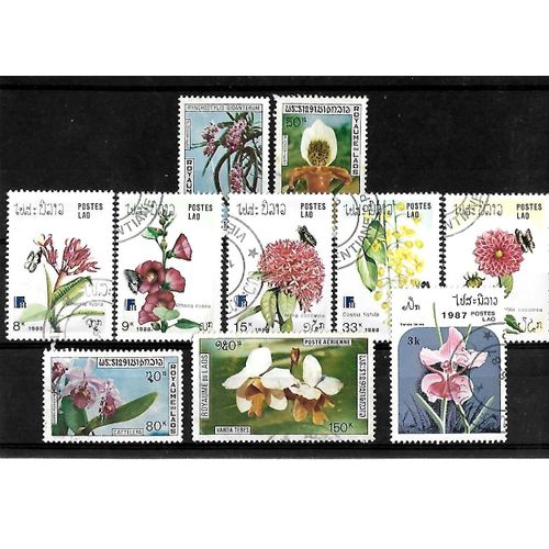 Laos-Flore-Lot De 10 Timbres Oblitérés-Très Bon Etat