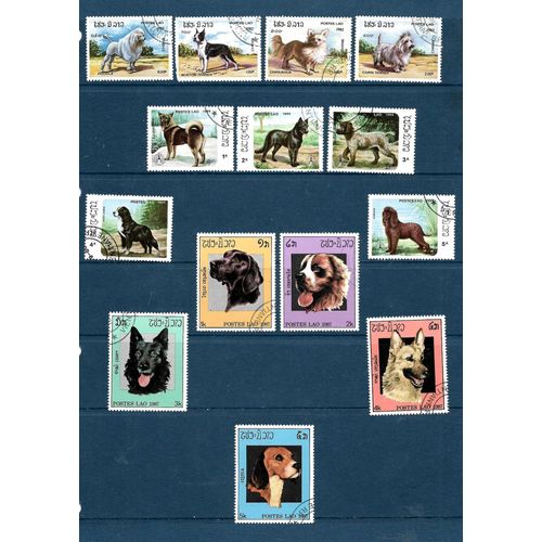 Laos-Chiens-Lot De 14 Timbres Oblitérés-Très Bon Etat