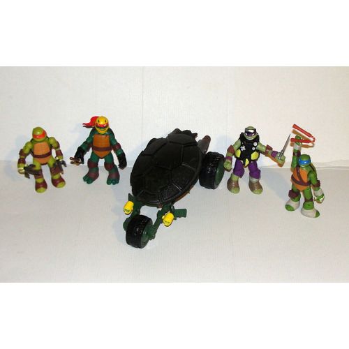 Tortue Ninja Lot Des 4 Figurines Articulés + Leur Moto De Combat A 3 Roues Battle Strikes