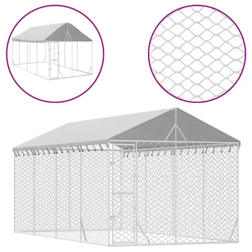 Vidaxl Chenil D'extérieur Pour Chiens Avec Toit Argenté 3x6x2,5 M