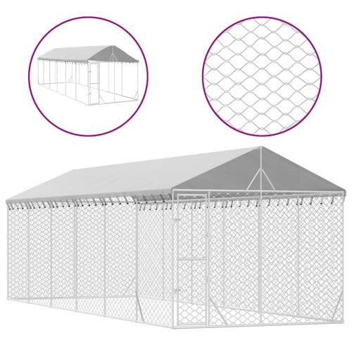 Vidaxl Chenil D'extérieur Pour Chiens Avec Toit Argenté 3x9x2,5 M