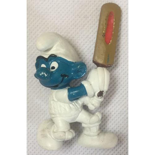 Figurine Schtroumpf Joueur De Cricket , Smurfs, Peyo, Bd, Bande Dessinée