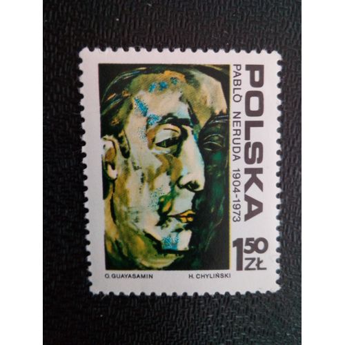 Timbre Pologne Yt 2199 Pablo Neruda (1904-1973), Poète Chilien 1974 ( 20404 )