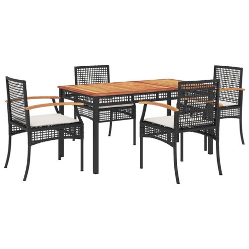 Vidaxl Ensemble À Manger De Jardin Coussins 5pcs Noir Résine Tressée