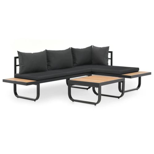 Vidaxl Canapé D'angle De Jardin À 2 Places Avec Coussins Aluminium Wpc