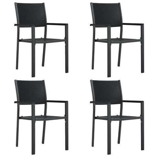 Vidaxl Chaises De Jardin 4 Pcs Noir Plastique Aspect De Rotin