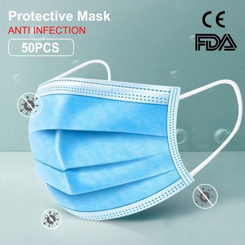 Masque Jetable Masque Chirurgical 3 Plis Elastiques 50pcs Ce / Fda