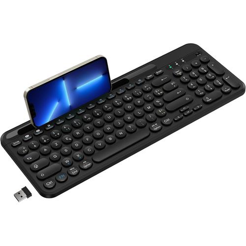 Clavier sans Fil, Clavier Bluetooth 5.1 AZERTY avec USB 2.4G de Double Mode avec Pavé Numéruque et Support, pour Windows 11/10/9/8/7, MacOS, Macbook/Ordinateur Portable/Tablette - Noir