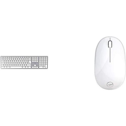 Clavier français AZERTY sans fil pour Mac - blanc et argenté & Lab ML301877 Souris sans fil Bluetooth pour Mac Apple et PC Blanc