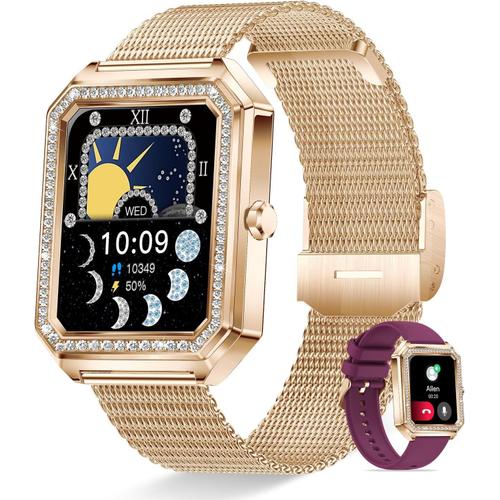 Montre Connectée Femme Avec Appel Bluetooth 1,59"" Smartwatch Pour Android Iphone Montre Femme Podometre Calories Moniteur De Fréquence Cardiaque Spo2 Sommeil Cadeau