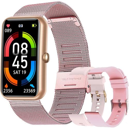 Montre Connectée Homme Femme Ip68 Etanche Smartwatch Pour Ios Android Telephone Montre Intelligente Tactile Vibrante Fitness Tracker Sport Podometre Cardio Chronometre (Or Rose)