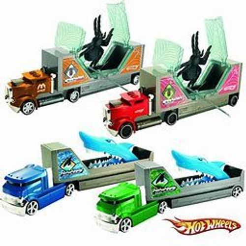 Hot Wheels - Véhicule Miniature Rigs - Camion Transporteur De Requin (Shark Transport) - Vert, Bleu Et Gris