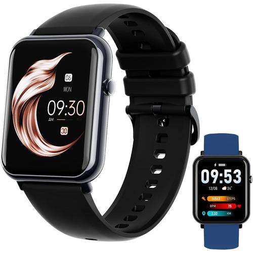 Montre Connectée Femme Homme, 1,69"" Smartwatch Montre Intelligente Sport Avec Rappel Message Moniteur Fréquence Cardiaque Spo2 Sommeil 25 Modes Sportifs 2 Bracelets Pour Android Ios (Noir)