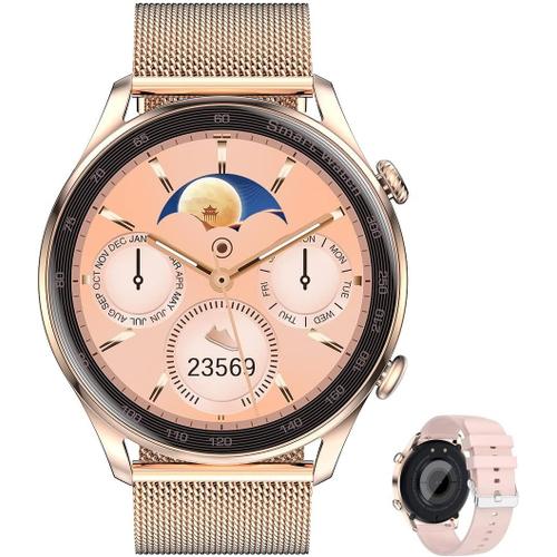 Montre Connectée Pour Homme Femmes Ronde Smartwatch Sport Montre Intelligente Etanche Trackers D'activité Avec Répondre/Passer Appel Et Lecture De Messages Pour Iphone Android (Or Rose)