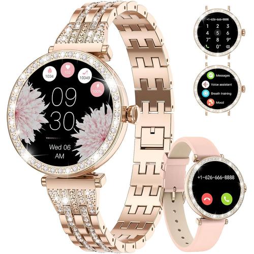 Montre Intelligente Femme, 1,19"" Hd Amoled Smartwatch Avec Fonction Téléphone, Commande Vocale Ai, Fréquence Cardiaque/Calories/Spo2 Moniteur 100+ Modes De Sport Tracker Pour Android Ios Or Rose