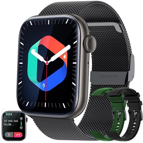 Montre Connectée Homme Avec Appel Bluetooth Assistant Vocal, 1,8'' Smartwatch Avec 3 Bracelets/123 Modes Sportifs/Fonction Féminine/Lecteur Musical/Rythme Cardiaque/Sommeil Pour Android Ios (Noir)