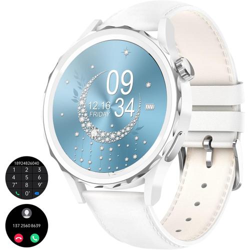 Montre Intelligente Connectée Appels Téléphoniques Bluetooth Musique Pour Android Ios 110 Sport Traceur D'activité Physique Heart Rate Sleep Monitor Cuir Blanc Pour Femme Smartwatch