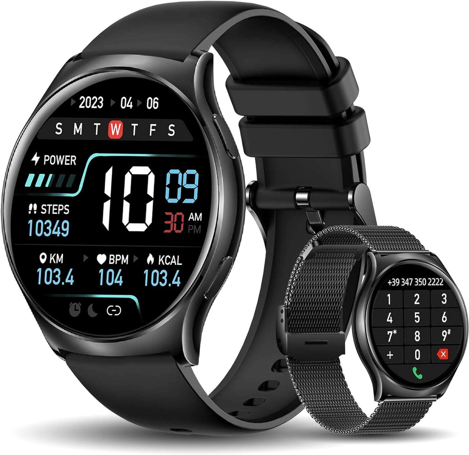 Montre Connectée Homme Avec Appel Bluetooth,1,43"" Écran Amoled,Smartwatch Avec Etanche Ip67 100+ Modes Sportifs Podometre, Moniteur Cardiofréquencemètre, Montre Intelligente Pour Android Ios